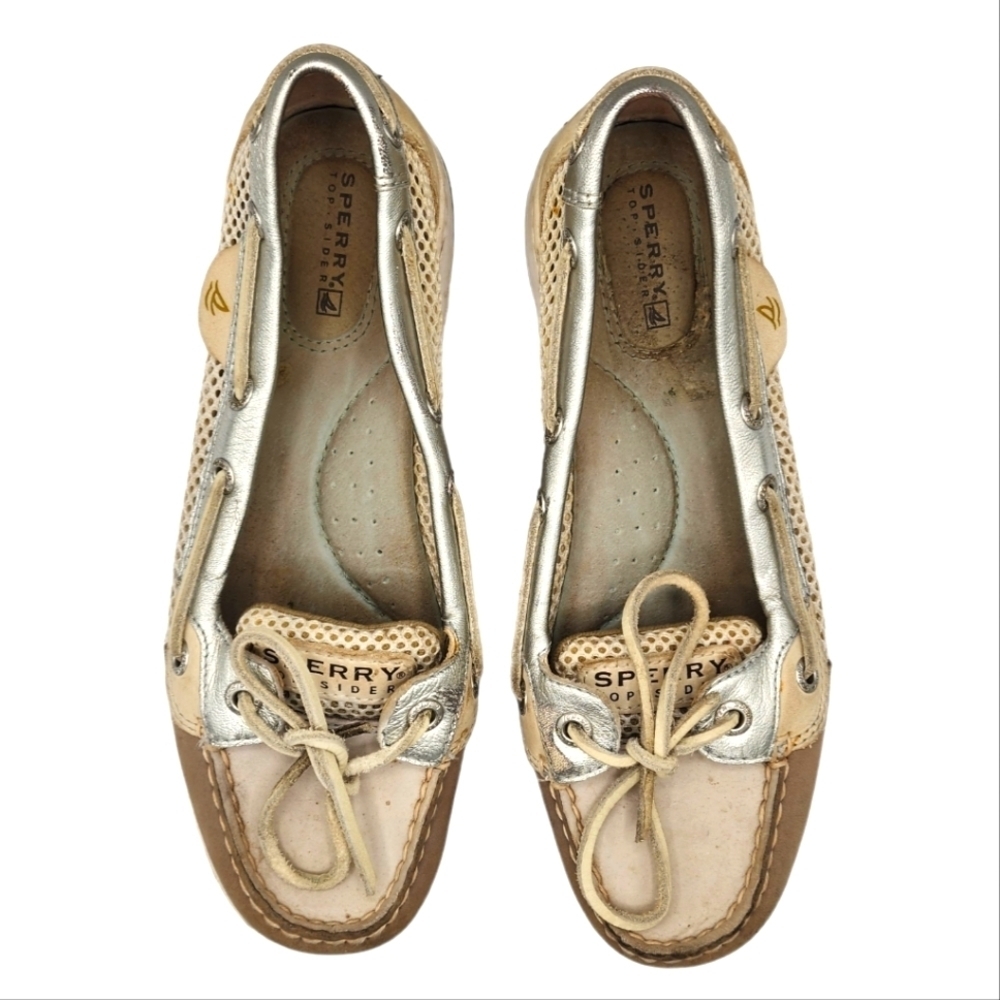 Sperry Topside Gold Leather Flats 6.5M - Picture 2 of 6